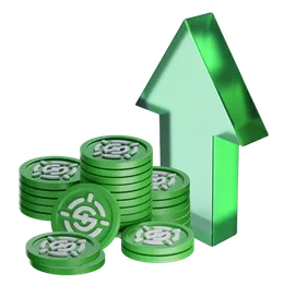 Token chips with a green up arrow