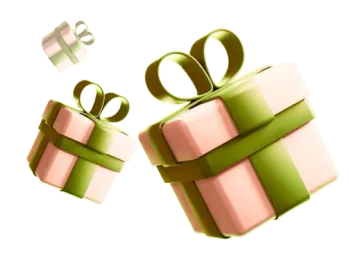 Pink gift boxes with a green ribbon