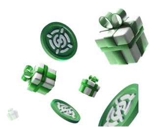Green gift boxes and token chips